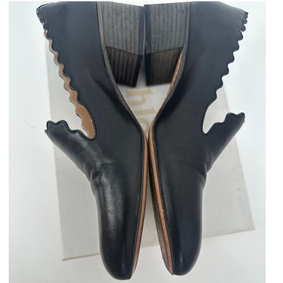 Chloe Leather Scalloped Accent Pumps Loafer Heel - Picture 9 of 9